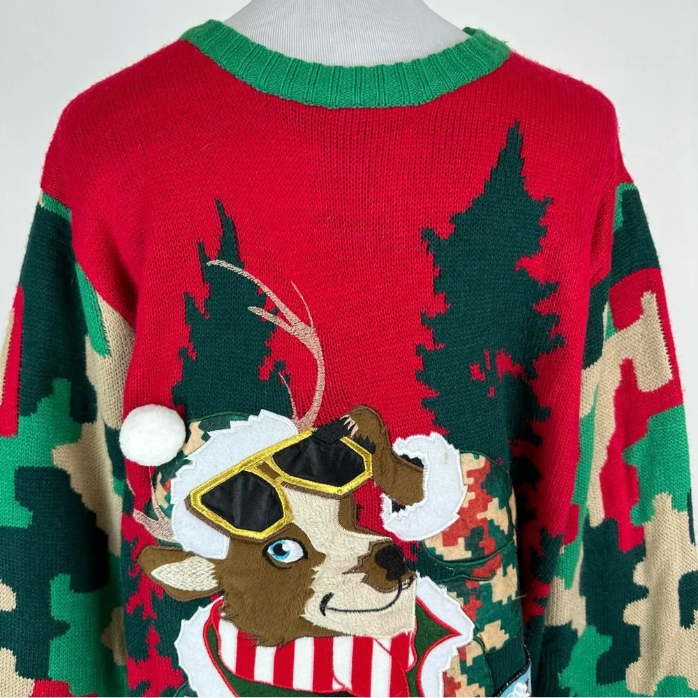Celebrate Together Mens Camouflage Deer Ugly Christmas Sweater Size Medium